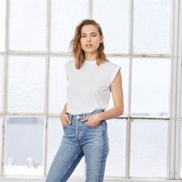 Women's flowy muscle tee with rolled cuff