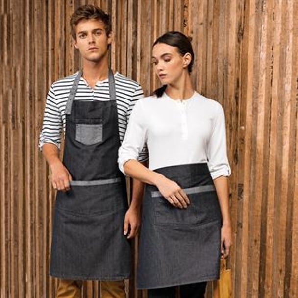 Domain contrast denim bib apron