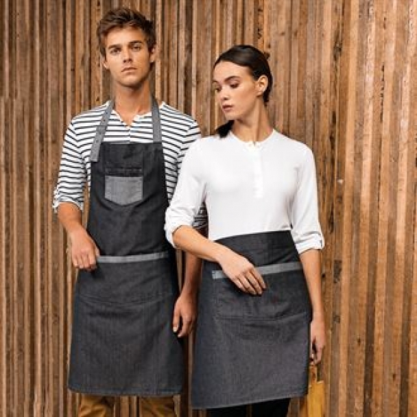 Domain contrast denim waist apron