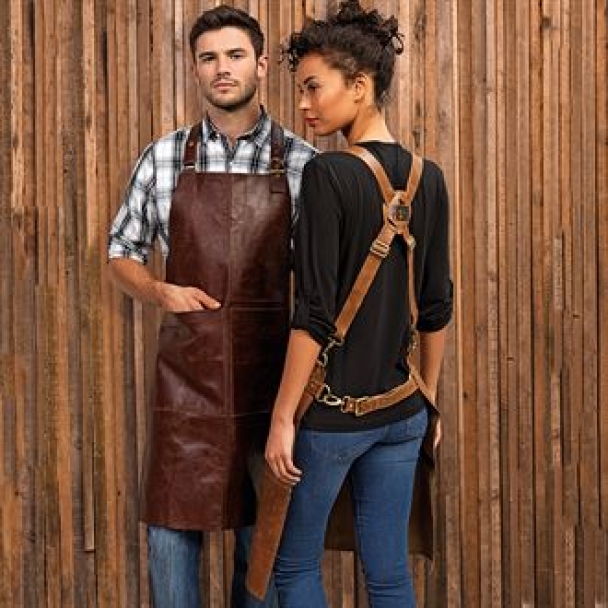 Artisan real leather cross back bib apron