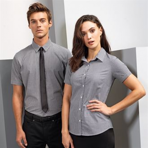 Microcheck (Gingham) cotton short sleeve shirt