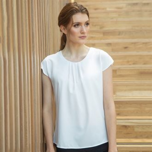 Women's pleat front short sleeve blouse