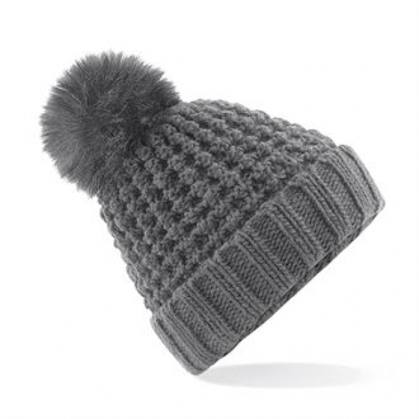 Popcorn fur pop pom beanie
